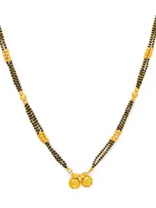 Digital Dress Room Long Mangalsutra Designs One Gram Gold Plated Necklace Vati Pendant Tanmaniya Nallapusalu Black Gold Beads Chain For Woman (35 Inches)