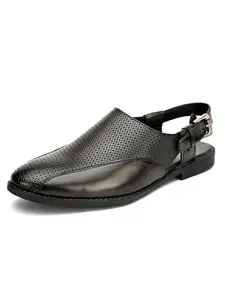 FENTACIA Black Synthetic Leather Fisherman Sandals for Men - 10 UK
