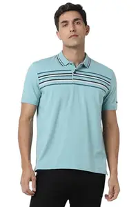 Van Heusen Men's Striped Regular Fit T-Shirt (VFKPARGFN92404_Blue
