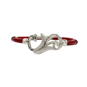 Parasmoni Stylish Red Silver Noya Bangle with Leaf Motif Design for Women (25)
