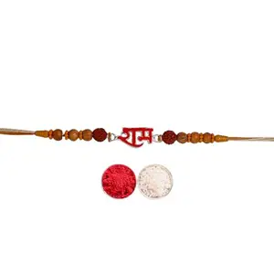 TARAASH 925 Sterling Silver Ram Motif With Rudraksha Beaded Rakhi Bracelet for Brother Rakshabandhan