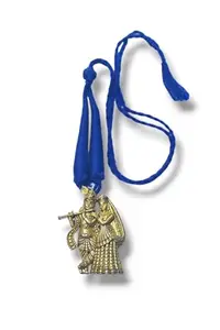 Ethnic Tribal Krishna Radha Pendant Necklace, Handcrafted Brass, Traditional Jewellery for Women and Girls, Blue Thread