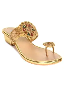 AJANTA Womens Golden Fashion Sandal CL0813
