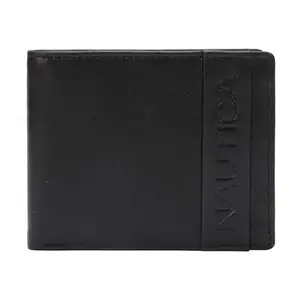 Nautica Bi Fold Slim & Light Weight Genuine Leather Men's Stylish Casual Wallet Purse with 3 Card Holder Compartment & Coin Pocket | Multi Compartment with Overflap, Black