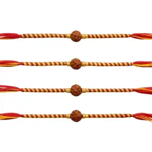 Premium Rudraksha Combo – Pack of 4 for Brother | Handmade Threads for Raksha Bandhan | Traditional Gift Set for Men & Kids