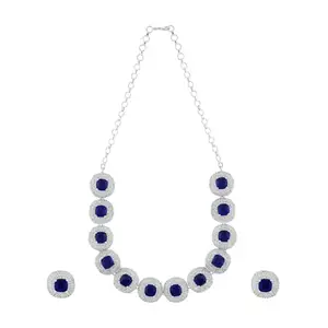 TEEJH Celeste Silver Blue Stone Necklace Set