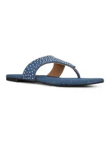 Inc.5 Womens Navy Ethnic Embellished T-Strap Flat Slip-On Sandals