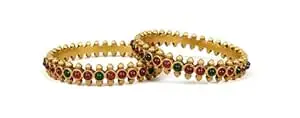 Traditional Multicolour Stone Bangle for Women | Fixed Size Bangle - 2.4, 2.6, 2.8 sizes | Gold Toned Ethnic Jewellery