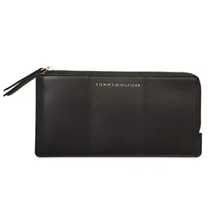 Tommy Hilfiger Milania Leather Zip Around Wallet Handbag For Women - Black, 12 Card Slots