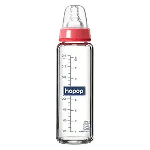 Hopop Slim Glass Feeding Bottle |Borosilicate Glass Anti Colic Nipple |BPA Free | Easy to Hold Baby Glass Feeding Bottle for 0m+ Newborn Babies/Infants/Toddler | (Red, 250 ml)