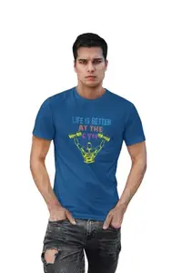 Aayansh CREATION Meet Me Anytime at The Gym Blue Round Neck Cotton Half Sleeved Men's T-Shirt with Printed Graphics