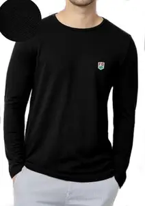 Men's Long Sleeve T-Shirt, Black Textured, FG Logo, Crew Neck, Regular fit