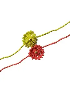 C-Knits Crochet handmade ecofriendly flower Kids Rakhi - Yellow and Red