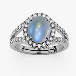 LMDLACHAMA 3.25 Ratti 2.50 Carat Natural Moonstone Gemstone Silver Platde Ring Oval Cut Gift for Womens And Girls