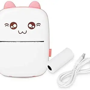 Cute Mini Portable Thermal Printer Inkfree Wireless Bluetooth Printer Compatible with Android and iOS for Students Office Home Stickers Labels Notes Receipts Lists with 1 Paper Roll Included (Pink)
