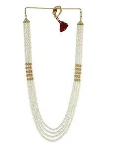 ANURADHA PLUS® Golden Finish Styled With Pearls Beads Design Traditional Groom Mala Necklace For Men