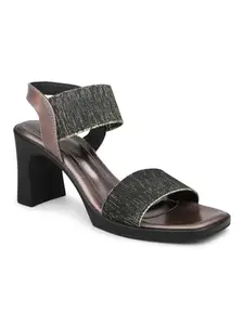 INC.5 Women Pewter Embellished Ankle Loop Block Heels