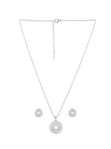 E2O White Rhodium-Plated Round Cz-Studded Necklace And Earrings