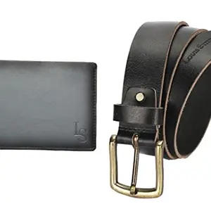 LOUIS STITCH Men's Luxury Combo Wallet and Belt for Men Genuine Leather Belt and Wallet Combo for Men (Black Brown)(LSEUGY-CACLJB_36)