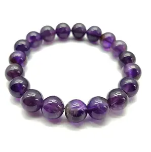 LKBEADS Natural Amethyst 8mm Round Shape Smooth Cut Beads 65 inch Stretchable Bracelet for Men & Women|STBR_RR_00397_65