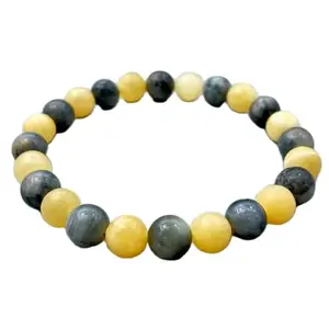 RRJEWELZ Natural Calcite & Cats Eye 8mm Round Shape Smooth Cut Beads 7.5 Inch Stretchable Bracelet For Men & Women. Unisex Bracelet For Healing, Meditation, Prosperity, Gift & Luck|STBR_RR_10803_7.5