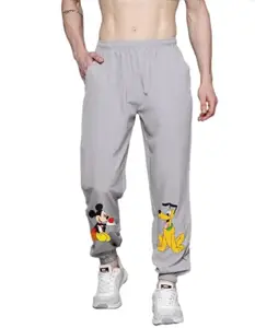 Mickey Pluto Print Relaxed Fit Loose Fit Grey Jogger Trackpant with 2 Side Pockets for Men
