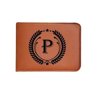 NAVYA ROYAL ART Men's Leather Wallet - Alphabet Name Leather Wallet for Mens - P Letter Printed on Wallet - Brown