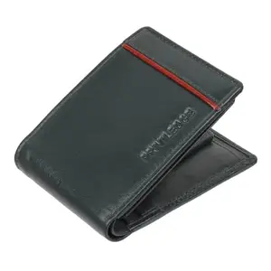 PRIVILEDGE Green Wallet with Red Accent | Genuine Leather | 6 Card Slots | 3 Secret Compartments | ID Card Slots | Coin Pocket | Best Gift for Men |