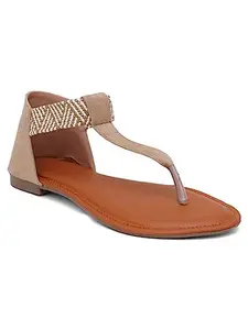 jynx Stylish Sandal For Women And Girls. Casual and Fashionable Flats Sandal. (BEIGE, numeric_7)