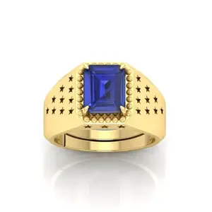 MBVGEMS Blue Sapphire Ring 6.25 Ratti 5.00 Carat Blue Sapphire Neelam Gemstone Gold Plated Ring Adjustable Ring Size 16-22 for Men and Women