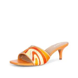 SaintG Womens Multi Orange Leather Low Heel Sandals (MULTI ORANGE, 3)