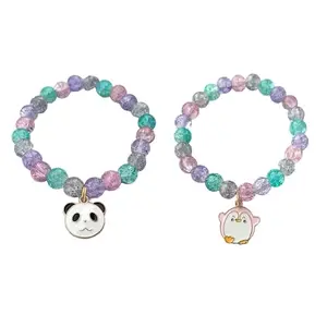 Jewelsbysirani Pack of 2 Cute Korean Beads Bracelet(face panda, pink penguin) Combo For Girls And Women | Cute Accessories|Gift