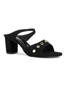 Inc.5 Womens Black Party Wear Embellished Round Toe Block Heel Mules