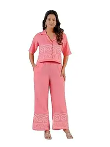 JALTHER Women Designer Co-ERD Set in Heavy Embroidery Cotton Short Kurti with Palazzo Set_1012