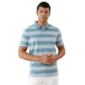 FAHRENHEIT Poly Cotton Stripe Jersey Polo Short Sleeves T Shirt (Shadow Blue, XL)