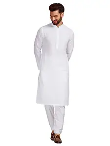 Manyavar White Cotton Full Sleeve Kurta Set | Traditional Kurta Set for Men (L)