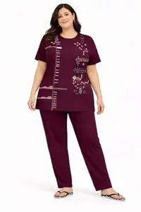 In Love Women's Cotton Plus Size Half Sleeves Semi Long Ethnic Kurta Print Tshirt for Summers with One Side Pocket for Ladies L to 7XL