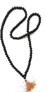 Natural Black Ebony Wood Prayer Mala, 7mm Beads with Tassel, Karungali Meditation Necklace