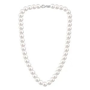 Amazon Brand - Nora Nico 925 Sterling Silver BIS Hallmarked 8 mm Pearl Necklace for Women 16 Inches
