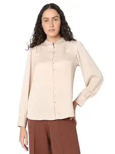 VERO Moda Women Polyester Regular Fit Mandarin Collar Full Sleeves Shirt