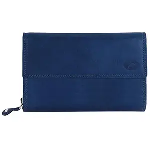 Delfin Genuine Leather - Multi Compartment Ladies Wallet (Blue)