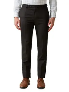 Raymond Men Slim Fit Solid Pattern Poly Viscose Blend Flat Front Formal Trouser (Size: 32)-RMTS04934-O8 Dark Brown