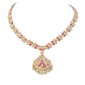 SUBHEKSHANA METALS & CRAFTS Subhekshana Traditional Gold Plated Impon AD Stone Pendant Chain Necklace for Women