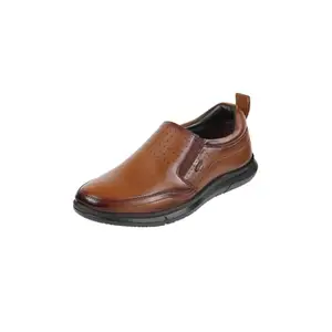 Metro Men Tan Leather Perforated Slip-On Formal Shoes UK/8 EU/42 (19-460)
