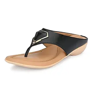 Centrino Women's 3804 Black Thong Comfortable Ortho Care Ladies | Fashion Wear Sandal & Chappal | Soft Cushioned for More Comfort-6 Kids UK (3804-4)