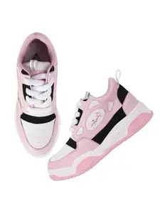 Shoetopia Women's Block Heel Sneakers Pink