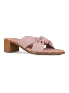 Inc.5 Womens Peach Party Wear Solid Square Toe Block Heel Sandals