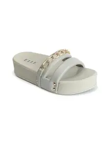 ELLE Women's Fashionable Solid Comfortable Sandals Colour-Grey, Size-UK 8