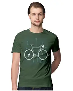 ALLEN BLACK Men's Regular Fit T-Shirt Bicycle Blueprint 100% Cotton T-Shirt Olive Green_BCCLEBPRINT-Olive Green M Men Round_
