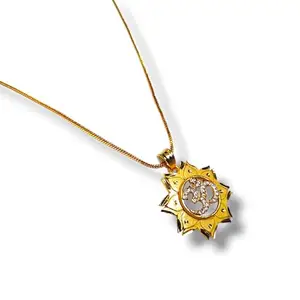 Gold-Plated Om Symbol Lotus Pendant Necklace with Crystal Accents, Chain Length 45 cm